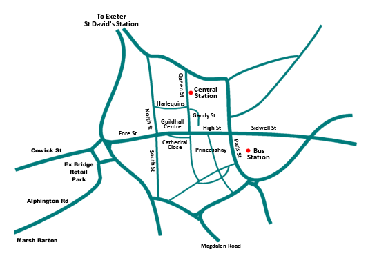 Exeter shopping area map